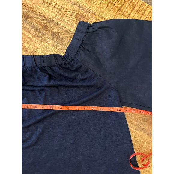 NWT Chico’s Navy 100% Linen Off Shoulder Top Sz 3 Beachy Lightweight Mixed Media - Picture 9 of 10